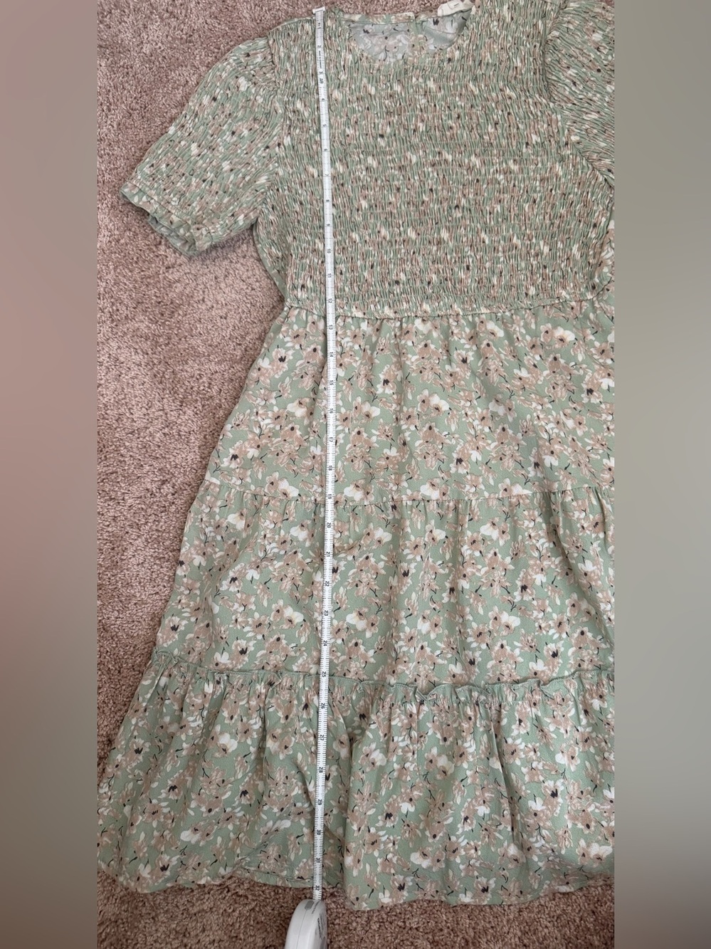 Hayden Girls Sage Green Floral Smocked Tiered Ruffle Dress Size L - Picture 9 of 10
